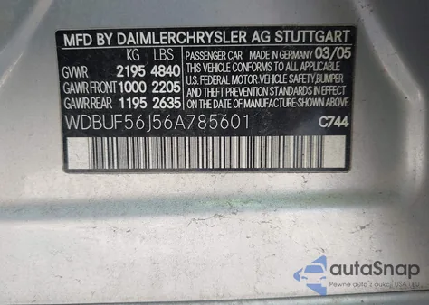 2006 Mercedes-Benz E 350 z USA, uszkodzony, nr VIN WDBUF56J56A785601